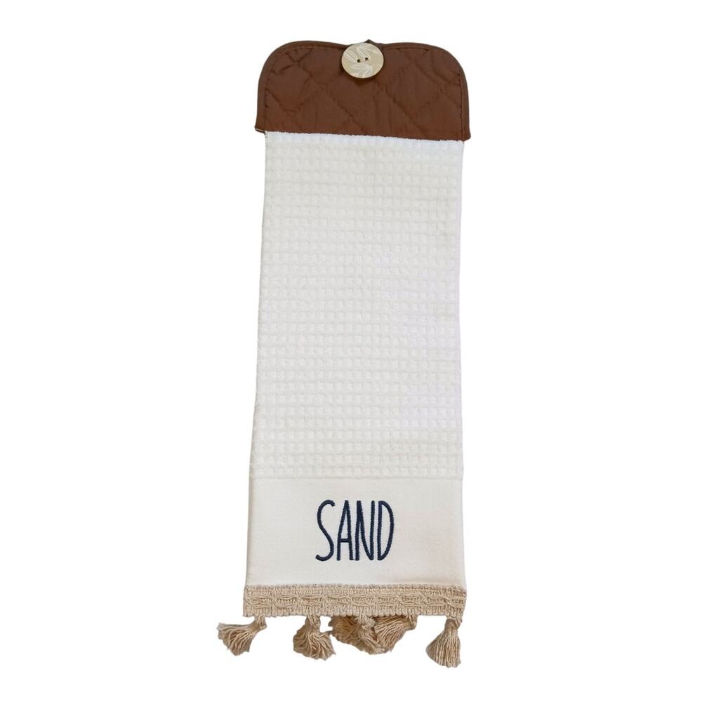 Handmade Nautical Hanging Hand Towel "Sand" Embroidery Tasseled Brown